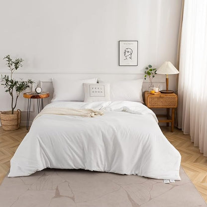 COTTEBED White Down Comforter Queen Size, Luxury Hotel Ultra Soft Washed Cotton, 1 Comforter Sets and 2 Pillowshams, Lightweight Modern Solid Bedding Collection for All Season Use (White,Queen/Full)