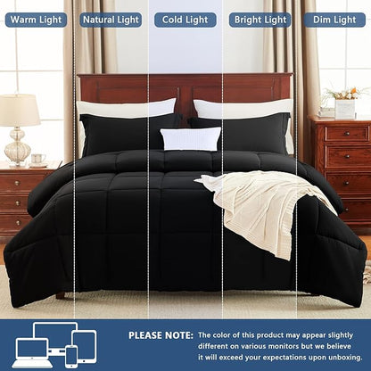 CozyLux Oversized King Comforter Set, 3 Pieces Black 120x98 Box Stitched Design Soft Bedding Set, All Season Lightweight Breathable Bed Set with 1 Down Alternative Comforter and 2 Pillow Shams