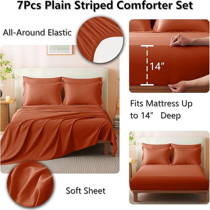 CozyLux Queen Size Comforter Sets - 7 Piece Bed in a Bag Terracotta Comforter Set with Sheets Queen Bed Set All Seasons, Bedding Set with Down Alternative Comforter, Sheets, Pillowcases & Shams