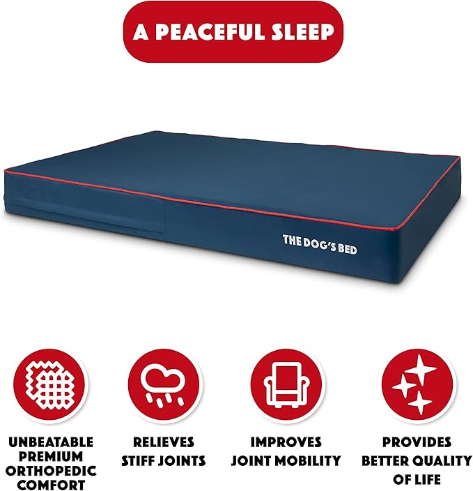 The Dog’s Bed Orthopedic Memory Foam Dog Bed Mattress, Oxford Fabric, Blue with Red Trim, XXL, 6-Inch