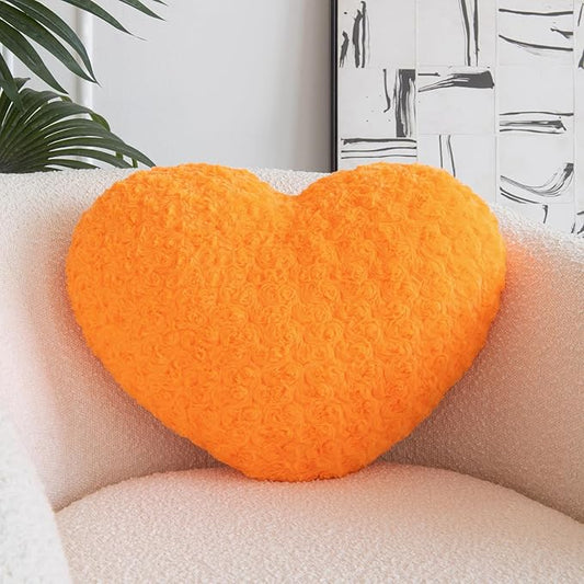 Heart Pillow, Soft Heart Shaped Pillow with Room Decorative Throw Pillows for Bed Couch Chair Sofa, Heart Shaped Cute Throw Pillow Cushion for Bedroom Living Room (Orange, Large 19.6" x 15.7")
