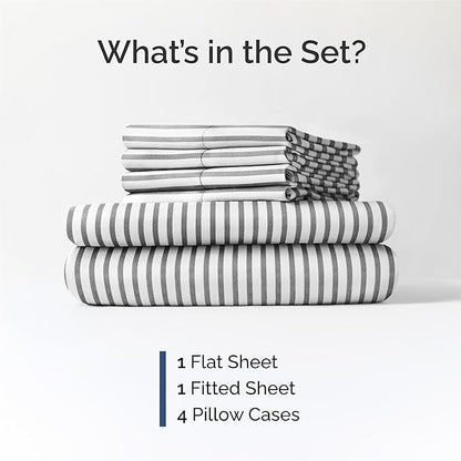 King 6 Piece Sheet Set - Comfy Breathable & Cooling - Soft Hotel Luxury Bedding Set with 8-16 Inch Deep Pockets - 1 Flat & 1 Fitted Sheet & 4 Pillowcases - Wrinkle Free & Easy Care - Grey Stripes 2