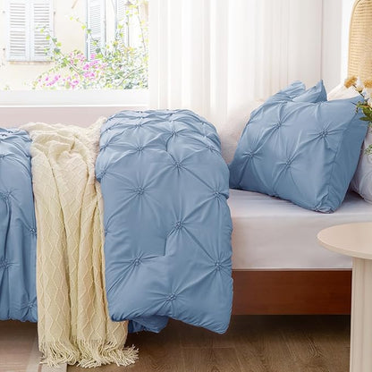 BEDELITE Cornflower Blue Twin Comforter Set - 2 Peices Boho Pintuck Bedding Comforter Sets, Lightweight Soft & Warm Twin Bedding Sets with 1 Pillowcase for All Season