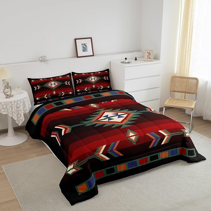 Erosebridal Farmhouse Geometric Comforter Set Toddler Southwestern Tribal Bedding Set Vintage Western Aztec Bedding Comforter Sets for Kids Adults Rustic Farmhouse Cabin Lodge Quilt Duvet Home Decor