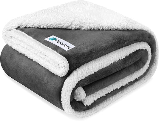 PetAmi Waterproof Dog Blanket for Small Medium Dog Puppy Cat Throw for Couch Cover Leakproof Protection, Sherpa Fleece, Reversible Soft Washable 29x40 Charcoal Gray