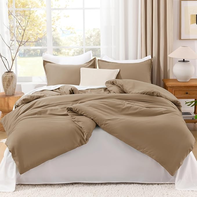 Litanika Taupe Tan Twin/Twin XL Comforter Set, 2 Pieces Solid Bedding Comforter Set, All Season Fluffy Bed Set (66x90In Comforter & 1 Pillowcase)