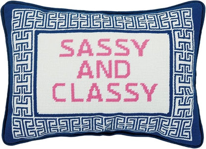 Peking Handicraft Sassy and Classy 14" x 10" Embroidered Needlepoint Throw Pillow, Blue/White/Pink