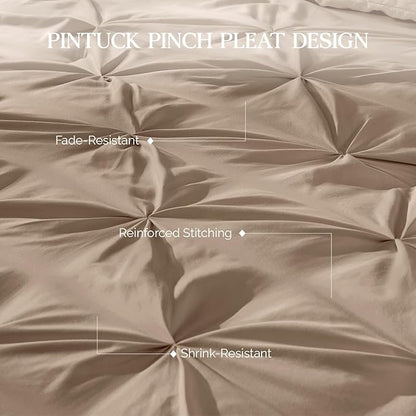 Andency Taupe Comforter Set King, 3 Pieces Stylish Pinch Pleat Bedding Comforters & Sets, Lightweight Soft Boho Bed Set for Adults (104x90Inch)
