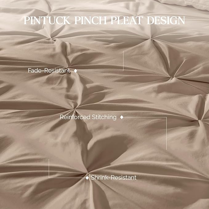 Andency Taupe Oversized King Comforter Set (120x98Inch), 3 Pieces Lightweight Pinch Pleat Cal King Bedding Comforters & Sets, Oversized Pintuck Soft Fluffy Down Alternative Bed Set for All Season
