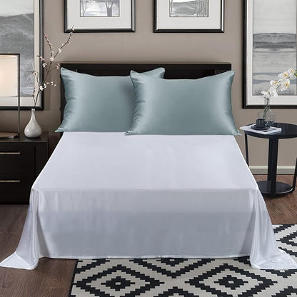 ALASKA BEAR Natural Silk Pillowcase, Hypoallergenic, 19 Momme, 600 Thread Count 100 Percent Mulberry Silk, Standard Size with Hidden Zipper(1, Haze Blue)