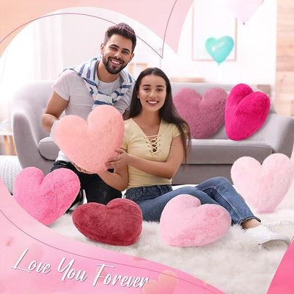 9 Pcs Pink Series Heart Pillow Faux Rabbit Fur Fluffy Love Heart Throw Pillows Cute Decorative Soft Throw Cushion Gift for Women Couch Bed Sofa Chair Home 11 in