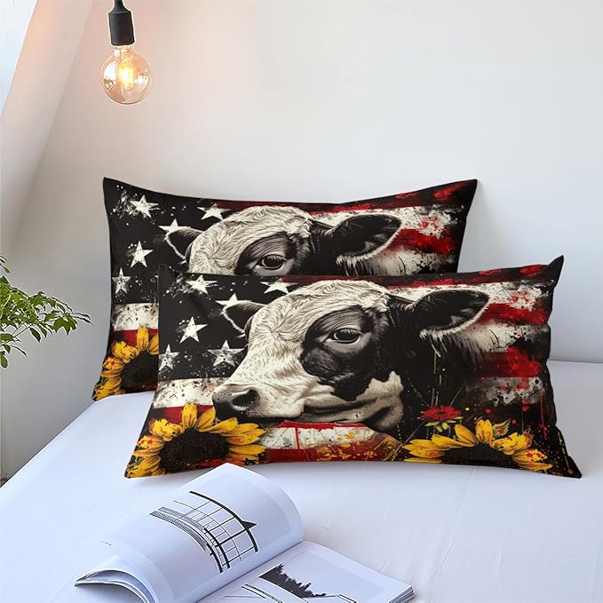 USA Flag Full Size Comforter,Sunflowers Comforter for Boys Girls,3 Pieces Soft Fluffy Microfiber with 2 Pillowcases/79 * 90