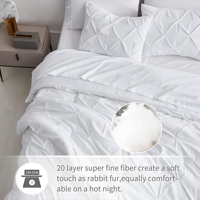 Maple&Stone Twin Comforter Set, 5-Piece Bedding Set with Pinch Pleat Comforter, Sheets, Pillowcases & Shams - White