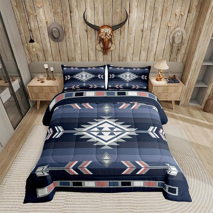 Erosebridal Southwestern Tribal Bedding Sets Toddler American Native Western Comforter Set for Boys Teen Adults Men,Boho Aztec Quilt Comforter Rustic Farmhouse Bed Set Cabin Lodge Decor 1 Pillow Case