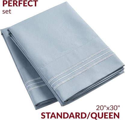 Mellanni Pillow Cases - Luxury, Extra Soft, Cooling Pillow Covers - 2 PC Iconic Collection Pillowcases - Envelope Closure (Standard/Queen 20" x 30", Blue Hydrangea)