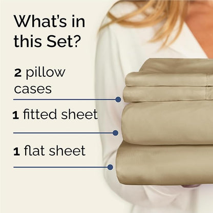 Twin XL 4 Piece Sheet Set - Comfy Breathable & Cooling - Ultra Soft Hotel Luxury Bedding Set w/ 8-16 Inch Deep Pockets - 1 Flat & 1 Fitted Sheet & 2 Pillowcases - Wrinkle Free and Easy Care - Beige