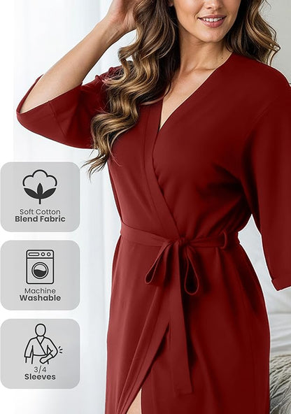 NY Threads Women's Robe Long Knit Bathrobe 3/4 Sleeves Soft Kimono Lightweight Loungewear