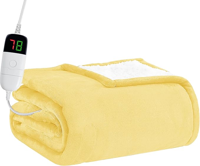 BOMOVA Heated Electric Blanket Throw Size- 50" x 60" Heating Blanket with 10 Heating Levels & 8 Hours Auto Off, Warm Flannel Blanket, Christmas Birthday Gifts for Women