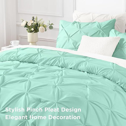 Andency Mint Green King Size Comforter Set (104x90Inch), 3 Pieces Soft Lightweight Western Modern Pinch Pleat Bedding Comforters, All Season Warm Down Alternative Bed Set for Boys Men Adults