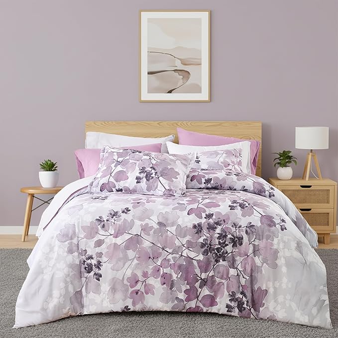 Full Comforter Set Purple Bed Set, 9 Pieces Cute Floral Bedding Set Ultra Soft Botanical Flowers Comforter, Sheets, Pillowcases & Shams