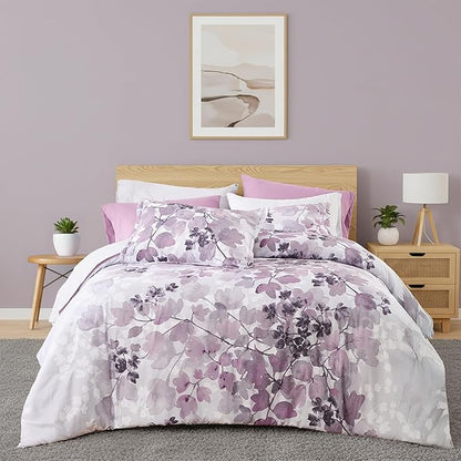 Full Comforter Set Purple Bed Set, 9 Pieces Cute Floral Bedding Set Ultra Soft Botanical Flowers Comforter, Sheets, Pillowcases & Shams