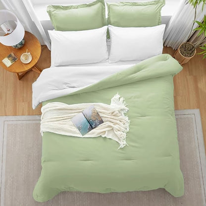 Twin XL Comforter Set Light Green Reversible Bedding Set, 5 Pieces Soft Bed in a Bag Twin XL with Comforter, Sheets, Pillowcase & Sham, All Season Boho Twin XL Bed Set