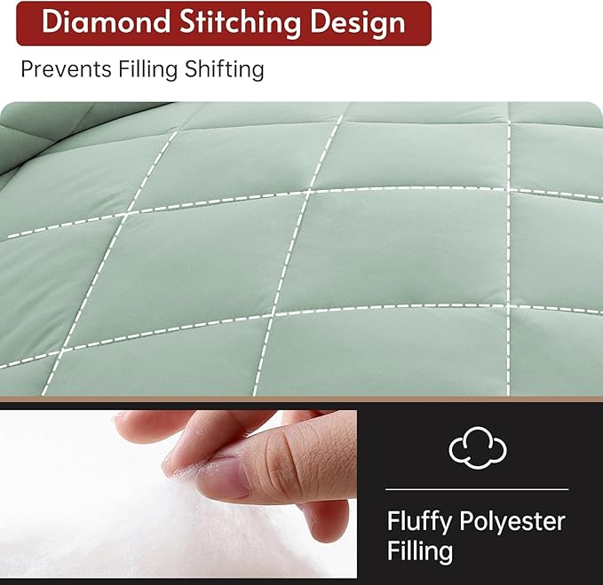 MUXHOMO 5 Pieces Twin Comforter Set, Reversible Bed in a Bag Twin Size, All Season Bedding Set with Comforter, Flat Sheet, Fitted Sheet, Pillowcases & Shams, Sage Green & Beige