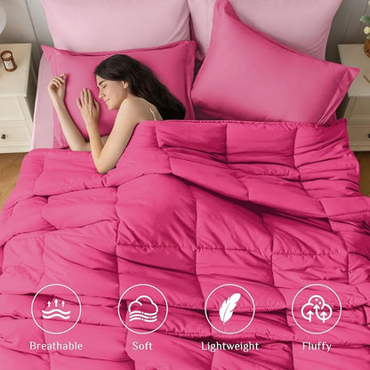 JOLLYVOGUE King Comforter Set, Ultra-Soft Bed in a Bag King Size 7 Pieces, Oeko-TEX Certified Bedding Set with Down Alternative Comforter, Sheets, Pillowcases & Shams, Hot Pink & Baby Pink