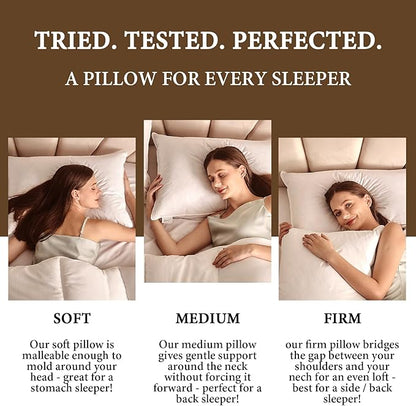 BHZ Goose Down Feather Pillows Queen Size Set of 2, Hotel Collection Bed Pillows for Sleeping Medium Firm Soft Support Pillow for Side and Back Sleepers