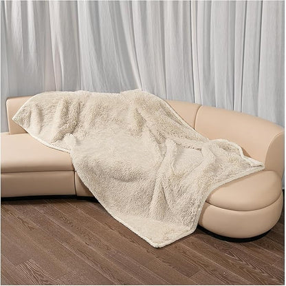 Calming Dog Blanket,Waterproof Long Faux Fur Pet Blankets for Medium Puppy Cat Reverible Sofa Couch Covers Washable Pets Ded Cover Cream S-40x28in
