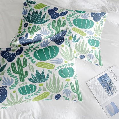 Comforter Set King Size, Green Plants Desert 3 Pcs Soft Bedding Set for Kids and Adults, Cactus Flower Summer Comforter Set with 2 Pillowcases, for Bedroom Bed Decor