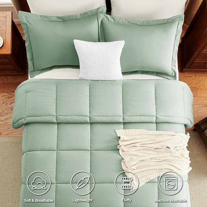 CozyLux King Size Comforter Set - Sage Green Comforter King Size, 3 Pieces Box Stitched Bed Set for All Seasons, Soft Lightweight Bedding Sets with 1 Down Alternative Comforter and 2 Pillow Shams