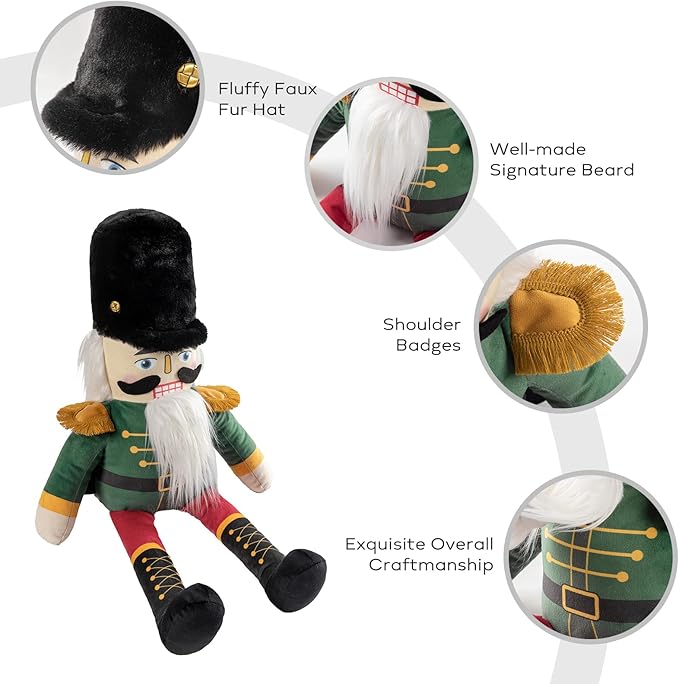 Phantoscope Nutcracker Christmas Throw Pillow Handcrafted Velvet Decorations Decor Pillow Family Kids Gift for Indoor Living Room Sofa Couch, Green 9 x 24 Inches