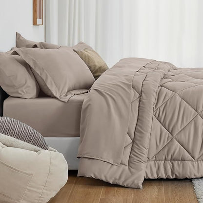 Love's cabin California King Comforter Set Burlwood, 7 Pieces California King Bed in a Bag, All Season Bedding Sets with 1 Comforter, 1 Flat Sheet, 1 Fitted Sheet, 2 Pillowcase and 2 Pillow Sham