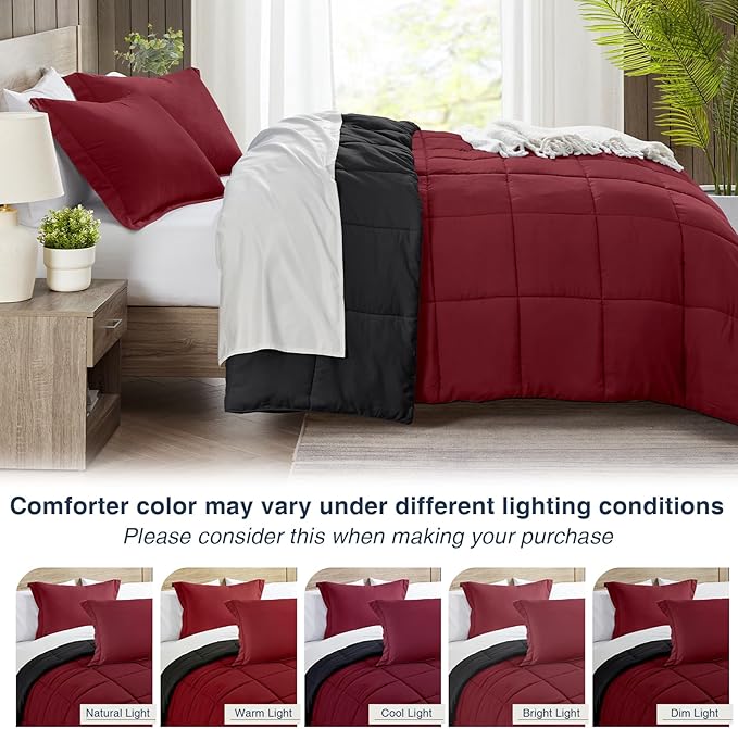 satisomnia King Size Comforter Set, Red Bedding Comforters King Size, 3 Pieces Down Alternative Bed Comforter Lightweight, Soft Quilted Bed Set Breathable, Reversible All Season Bedding Sets