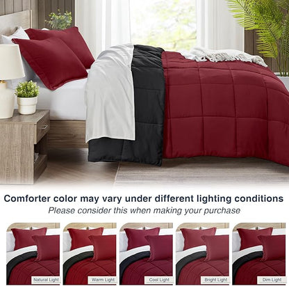 satisomnia California King Comforter Set, Red Bedding Comforters Cal King Size, 3 Pieces Down Alternative Bed Comforter Lightweight Soft Bed Set Breathable, Reversible All Season Bedding Sets