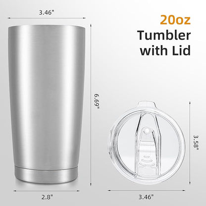 20 oz Tumbler Bulk with Lid Stainless Steel Insulated Tumblers Double Wall Vacuum Coffee Mug Powder Coated Tumbler Cups for Cold and Hot Drinks, Stainless Steel, 12 pack