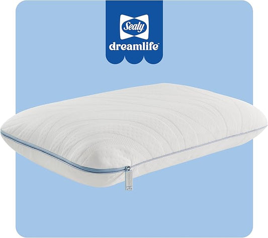Sealy Dreamlife King Size Memory Foam Cooling Pillow with Surface Guard Technology, Removable Machine-Washable Cover, 1 Year Limited Warranty, White