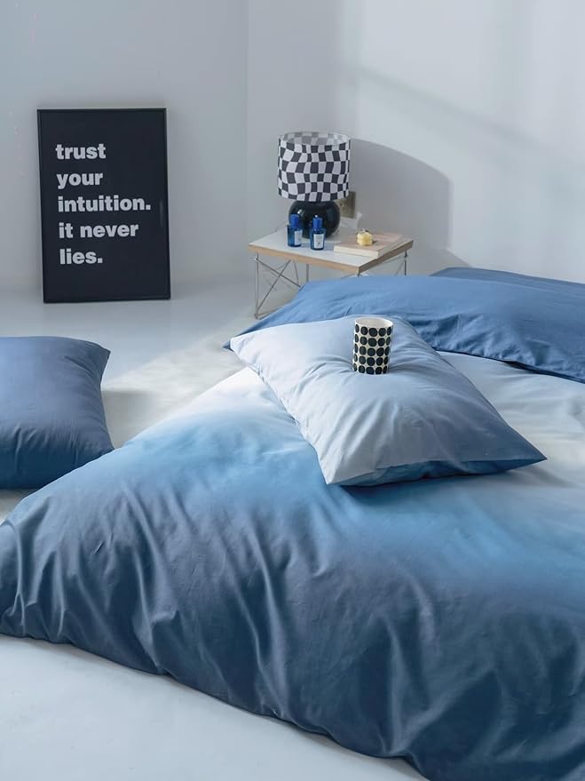 KAREVER Blue Gradient Comforter Set Queen Gradient Color Bedding Set Queen Bedding Set Blanket Quilts Blue Color Comforter Set for Queen Bed