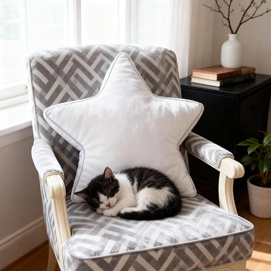Star Pillow - White Pillows Decorative Throw Pillow Accent Cushion for Couch Bed Living Room White