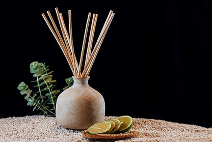 Blueme Focus Diffuser | Eucalyptus & Lime | 16.91 Fl Oz - Refillable Wellness Diffuser, Contains Essential Oil, Sustainable, Hand Finished, Premium, Luxury Ceramic, Natural Rattan Reeds | Large