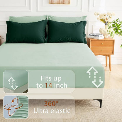 MUXHOMO 7 Pieces Queen Comforter Set, Soft Bed in a Bag Queen Size, All Season Bedding Set with Comforter, Flat Sheet, Fitted Sheet, Pillowcases & Shams, Forest Green & Sage Green