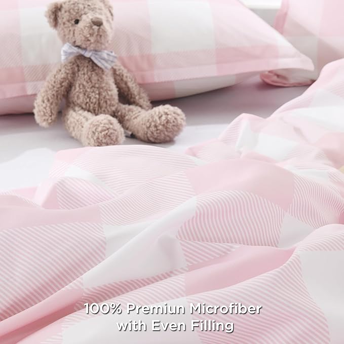 Andency Pink Checkered Comforter Queen(90x90Inch), Plaid Gingham Buffalo Plaid Grid Bedding Sets for Girls Kids Women Kids Teens, 3 Pieces Lightweight Microfiber Geometric Preppy Bed Set