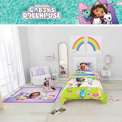 DreamWorks Gabby's Dollhouse Cakey, Mercat and Pandy Kids Bedding Super Soft Comforter and Sheet Set, 5 Piece Full Size, (Official Licensed Product) by Franco