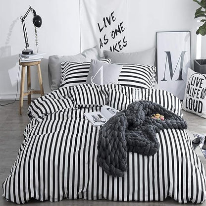 Karever White and Black Striped Comforter Set Full/Queen Soft Durable Striated Bedding Set Ticking Quilts for Girls Boys Hotel Quality
