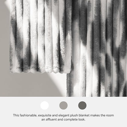BEDELITE Fleece Throw Blanket for Couch - 300GSM Soft & Warm Fluffy Tie-dye Grey Blanket, Decorative and Giftable Striped Blankets for Women, Men, 50"x60"