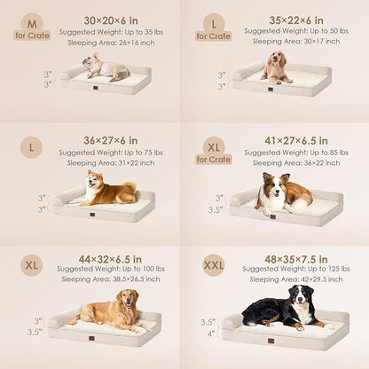 EHEYCIGA Large Dog Bed Memory Foam for Crate, Orthopedic Dog Bed Large Size Dogs with Washable Removable Cover, Waterproof Pet Sofa Couch with Nonskid Bottom, 35x22x6, Beige