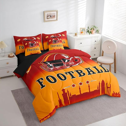 Erosebridal Football City 7 Pcs Bedding Set Sports Rugby Games Comforter Set with Sheets American Soccer Bed in A Bag Ball Competitive Sports Bed Set King for Kids Teen Adults