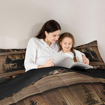 Erosebridal Farmhouse Black Bear Twin Size Comforter Set Rustic Camo Bedding Set Country Cabin Lodge Bedding Comforter Sets,Woodland Animal Quilt 2 Pcs