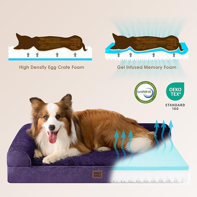 EHEYCIGA Extra Large Dog Bed Othorpedic, Memory Foam XL Dog Bed with Washable Removable Cover, Waterproof Pet Sofa Couch XLarge Size Dogs with Nonskid Bottom, 44x32x6.5, Purple